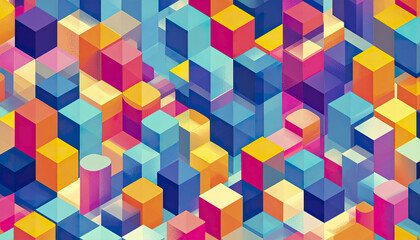 Obraz premium Colorful abstract design featuring cubes and cylinders in vibrant arrangement