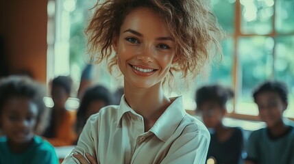 empowering the next generation: a young woman inspires future coders through innovative teaching – perfect for technology and education posters!