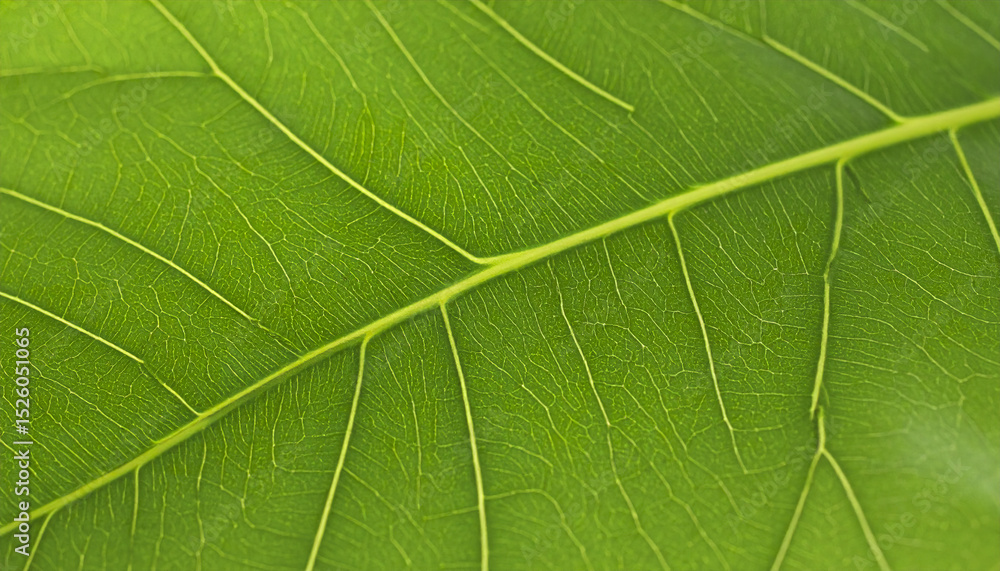 Poster close up view of vibrant green leaf showcasing intricate vein patterns and smooth texture