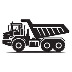 Fototapeta premium Dump Truck silhouette with elevated rear bed – Dump Truck illustration – Minimalist Dump Truck vector – Vehicle silhouette