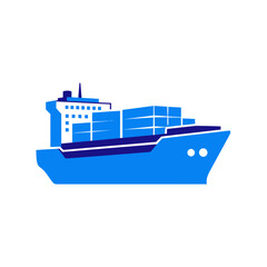 Obraz premium Blue Container Ship Icon: Maritime Cargo Transportation Vector Graphic