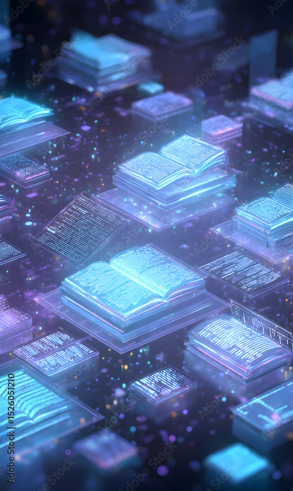 Aufkleber digital knowledge library a vibrant exploration of interconnected information and glowing books crea