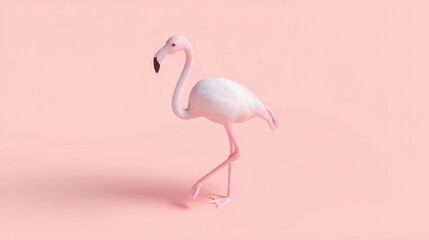 Fototapeta premium Pastel pink flamingo on a pastel pink background.
