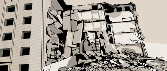 building ruins destruction background design vector art