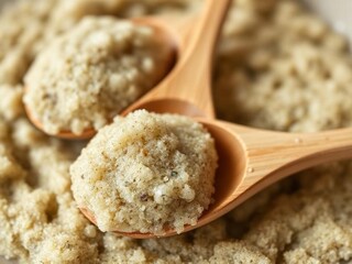 Organic Skincare Scrubs in Bamboo Spoons, Close-up