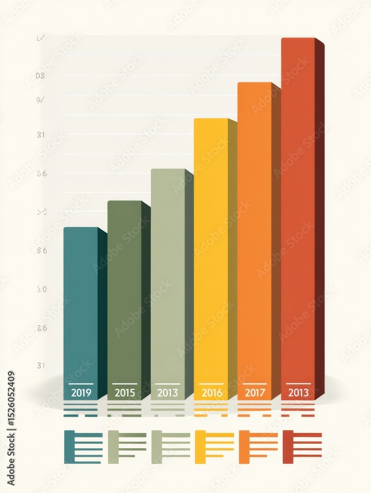 Aufkleber Annual Revenue Growth Illustrated Through a Minimalistic Bar Chart Over a Five-Year Period With Space for Annotations