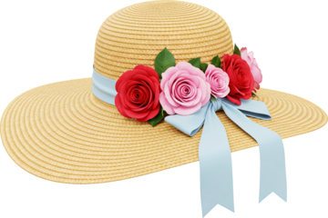 Beach hat with roses flower and ribbon