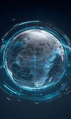 Futuristic earth hologram displaying global connectivity and technological advancement emphasizing innovation and digital transformation for global businesses