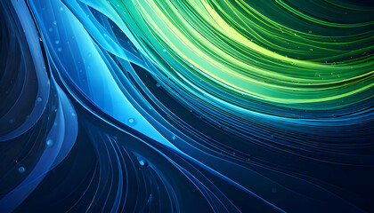 Abstract swirling lines in shades of blue and green, creating a dynamic visual effect.