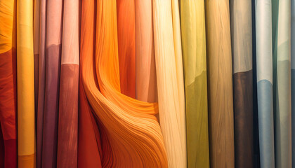 A vibrant display of colorful fabric rolls arranged in a visually appealing manner.