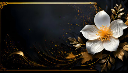 Elegant floral design with gold accents on a dark background, suitable for invitations.