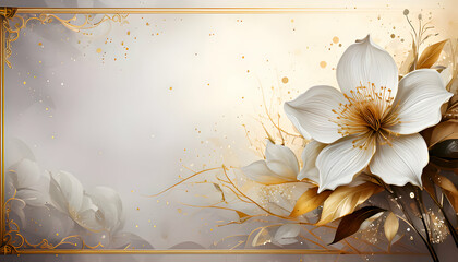 Elegant floral design featuring white flowers and golden accents on a soft background.