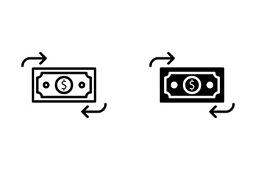 Cash Icon with Double Arrows for Exchange and Financial Flow