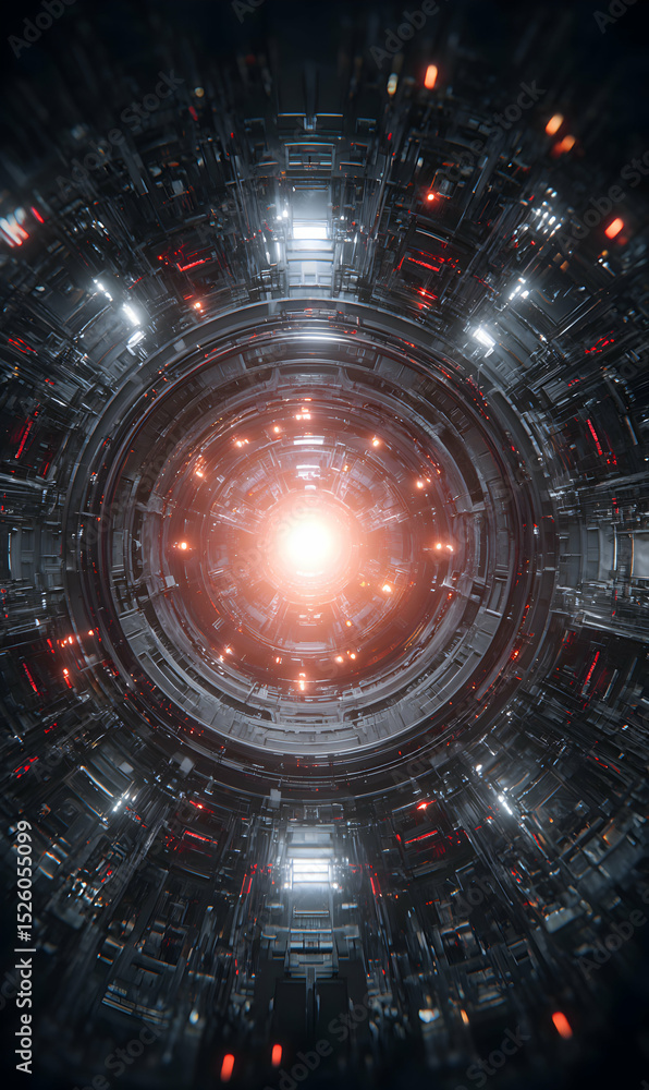 Poster futuristic gateway vortex abstract circular technological tunnel vision of a spaceship portal journe