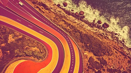 stunning aerial view of a winding coastal road: a dreamlike travel experience perfect as a sports interior poster showcasing the beauty of oceanic adventures!