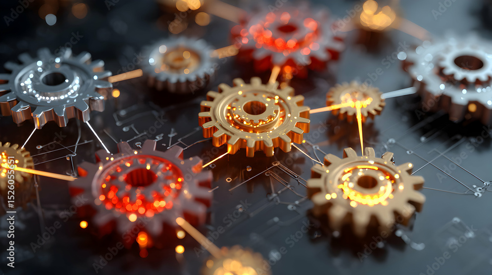 Aufkleber complex network of interconnected gears symbolizing technological innovation and industrial collabor