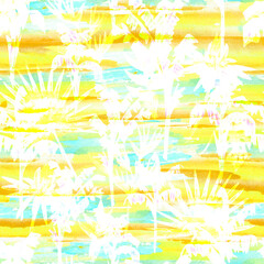 Watercolor texture summer vibe seamless tropical abstract pattern