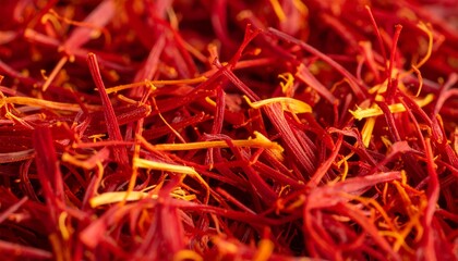 Bright Strands of Saffron Displayed in Close-Up With Rich Colors and Textures Showcasing Its Unique Characteristics and Culinary Uses