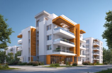 Fototapeta premium Modern apartment building architecture exterior daytime
