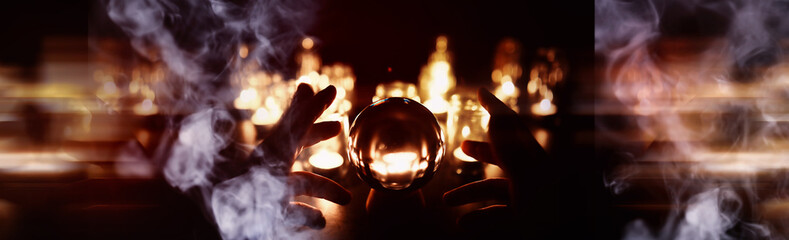 Abstract background with smoke ball and candles. Prediction of the future. Divination.