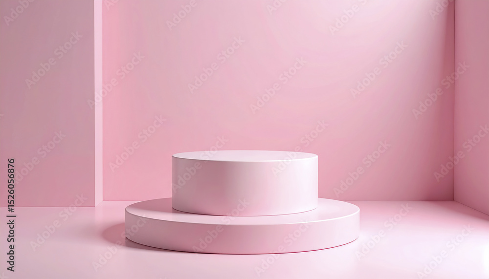 Aufkleber smooth blush pink wall and floor merge with low platform, creating soft shadows
