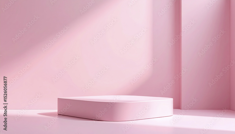 Aufkleber smooth blush pink wall and floor merge with low platform, creating soft shadows and serene