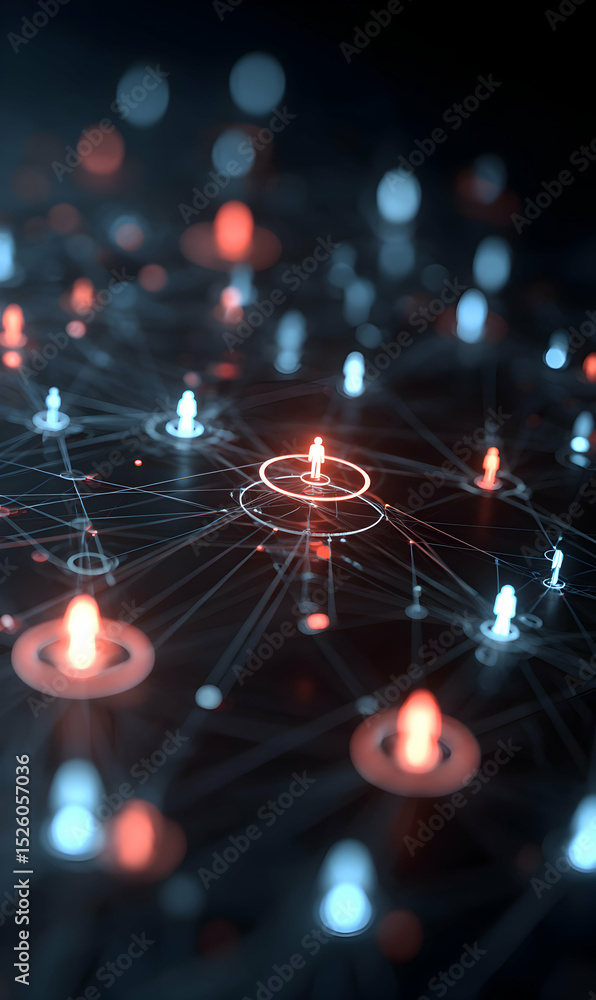 Poster interconnected network of digital avatars symbolizing collaboration and global connectivity in moder