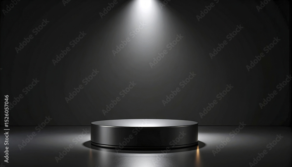 Poster smooth matte black background with diffused spotlight illuminating centered product
