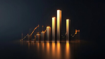 A golden bar chart rising against a dark gradient background 