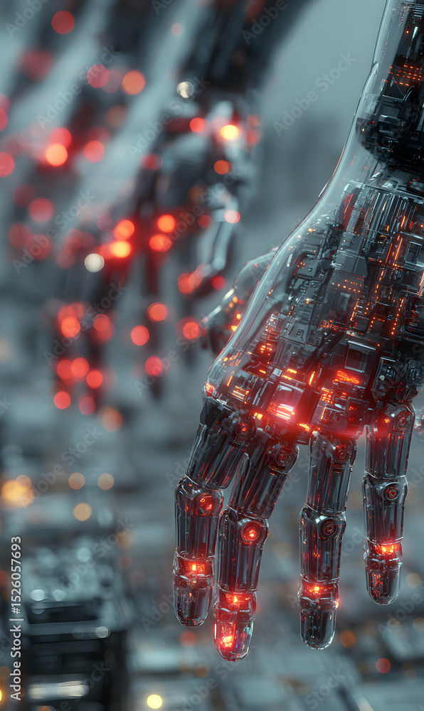 Aufkleber futuristic robot hands with glowing lights symbolizing advanced technology and artificial intelligen