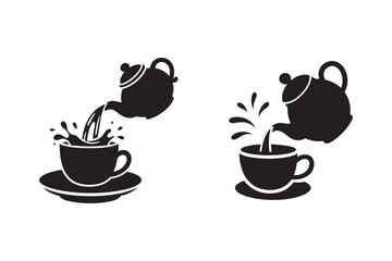 Teapot Pouring into Cup Silhouette – Hot Beverage Vector Set