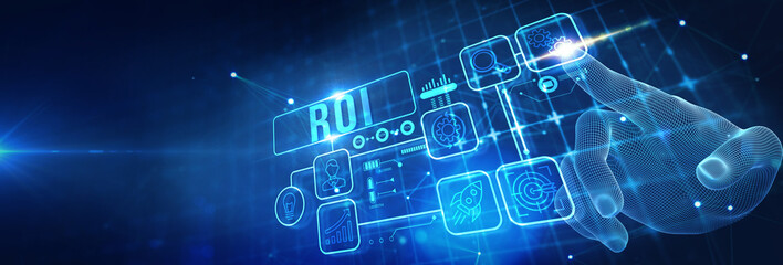 ROI Return on investment financial growth concept. Business, Technology, Internet and network concept. 3d illustration