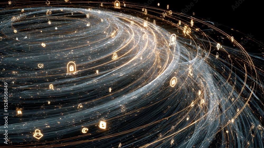 Poster whirlwind of digital security an abstract depiction of data flow in the cyber world realm