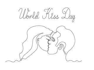 World Kiss Day. a woman and a man kissing, continuous single line art hand drawing sketch logo