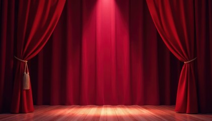 Crimson velvet curtains, spotlight on empty stage, empty, magic