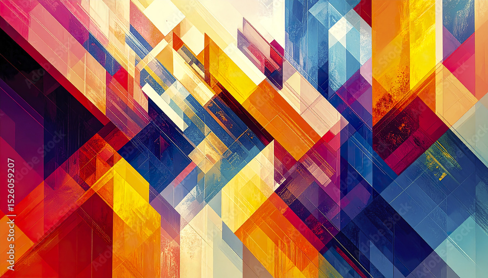 Aufkleber bright abstract urban layout with vibrant hues and geometric shapes creating dynamic composition