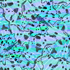 Blue watercolor butterfly seamless pattern