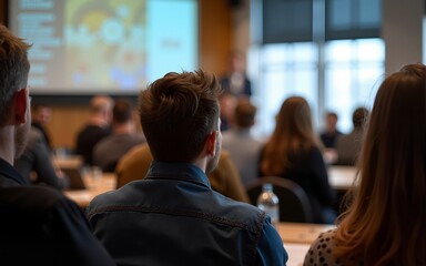Audience listens lecturer at workshop. High quality