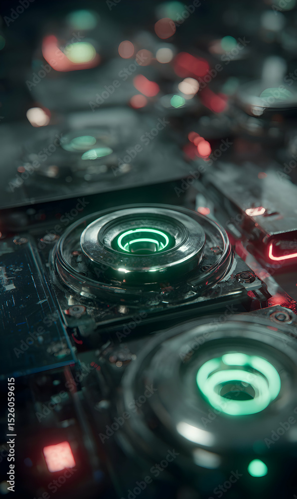 Poster futuristic technology showcasing intricate circuits and neon lights creating a captivating visual ex