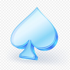 3D glass blue Aces playing cards symbol with light reflection and soft shadows. Perfect for casino, Suits card game, or digital UI design. icon vector illustration.