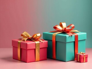 Fototapeta premium Vibrant gift boxes, gold accents, weightless, festive , celebration, abstract