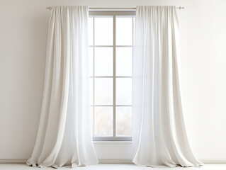 window with light curtains and white walls, Front view 