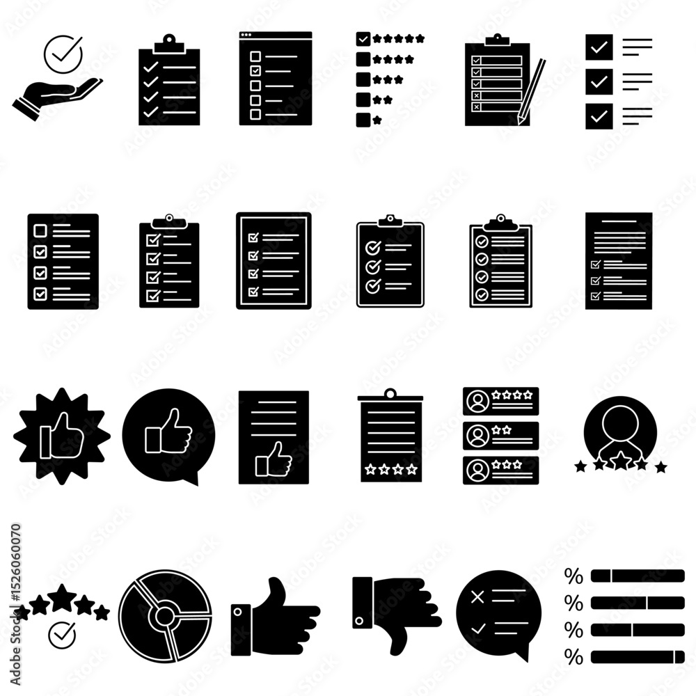 Poster survey icon vector set. feedback illustration sign collection. including question symbol. survey web