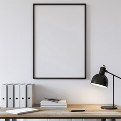 Modern scandinavian living room interior with frame mockup poster, leaf in vase, and elegant accessories