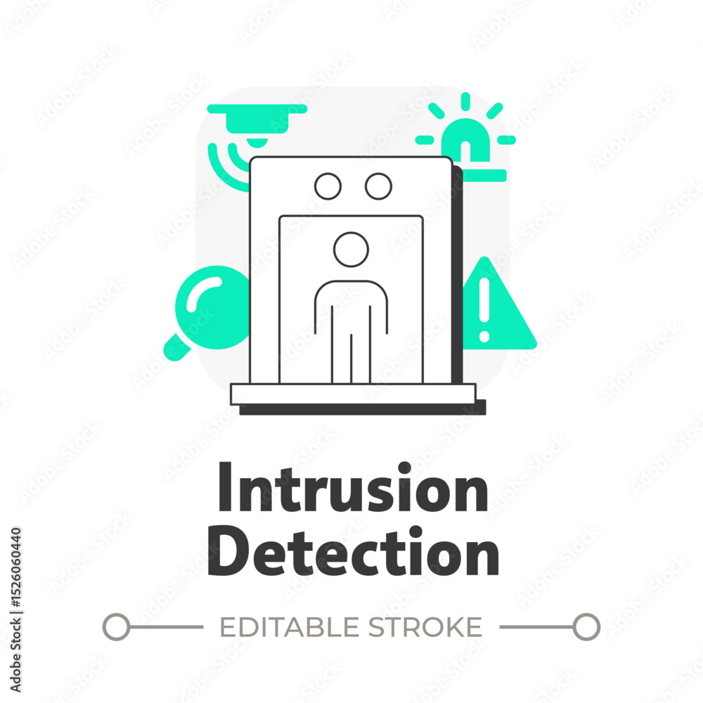 Poster intrusion detection flat outline concept icon. physical security system. identify unauthorized entry