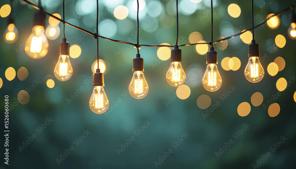 Poster warm glowing string lights create cozy atmosphere against soft bokeh background