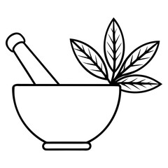 Vector art of mortar and pestle containing neem leaves isolated on transparent background