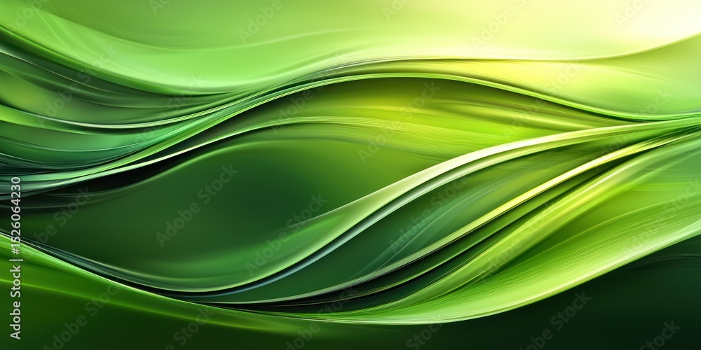 Poster a green and yellow abstract wave pattern with a blurred background.