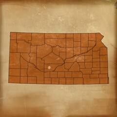 outline map of kansas state . The background has a vintage, textured appearance.
