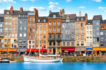 Landscape view of the harbour in Honfleur, famous french town in Normandy, France
